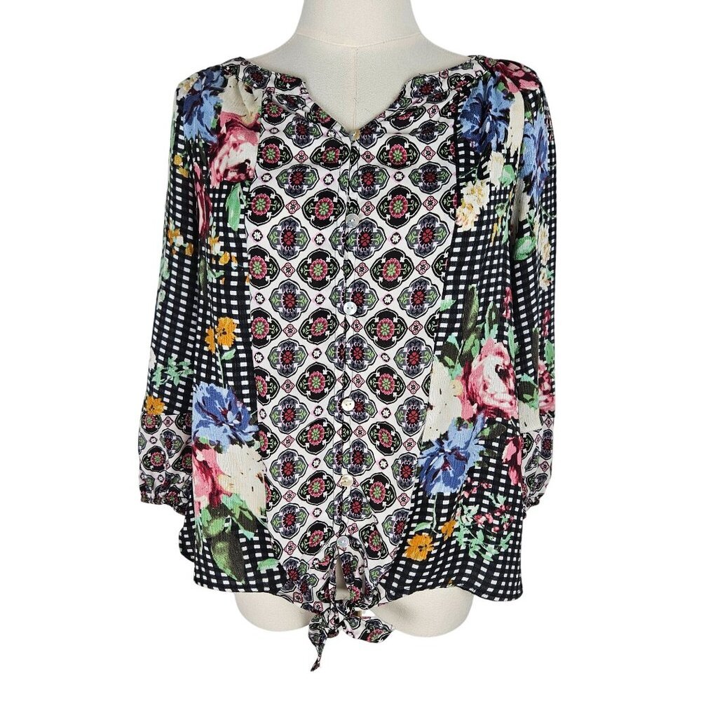 Figueroa & Flower Top Sz PM Floral‎ & Checkered Multi Prints Boho Cottagecore
